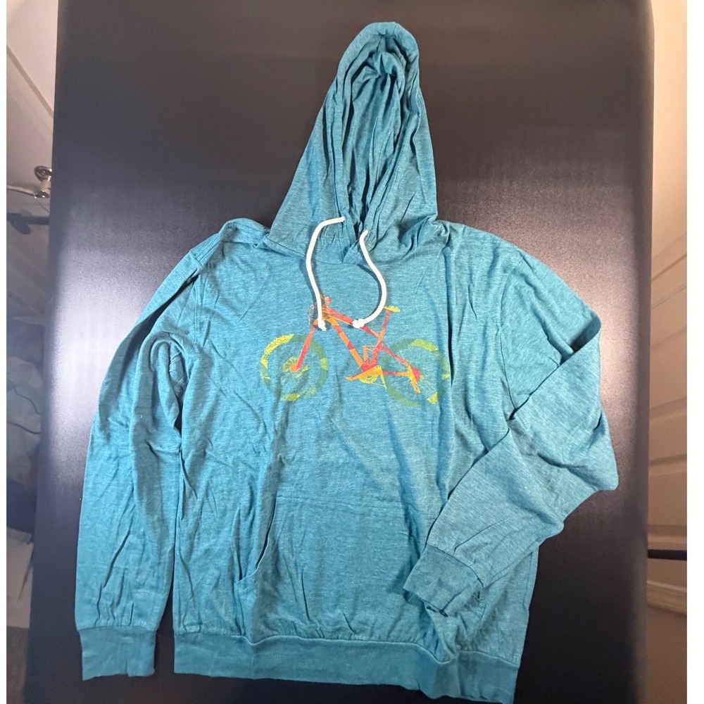 Blue 84 Womens Large Teal Blue Mountain Bike Graphic Light Weight Hoodie K9